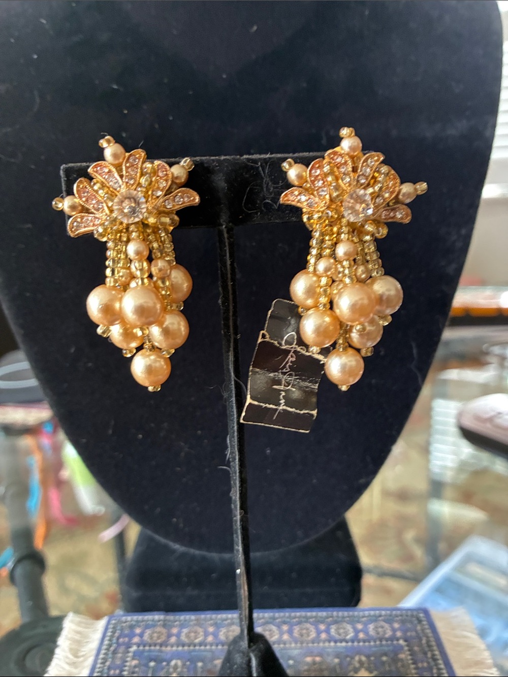 Gold Pearl Cluster Dangle Earrings - Elegant Women's Jewelry
